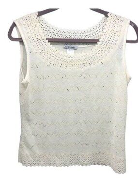belle amie cream sequins floral tank top shirt floral sheer READ